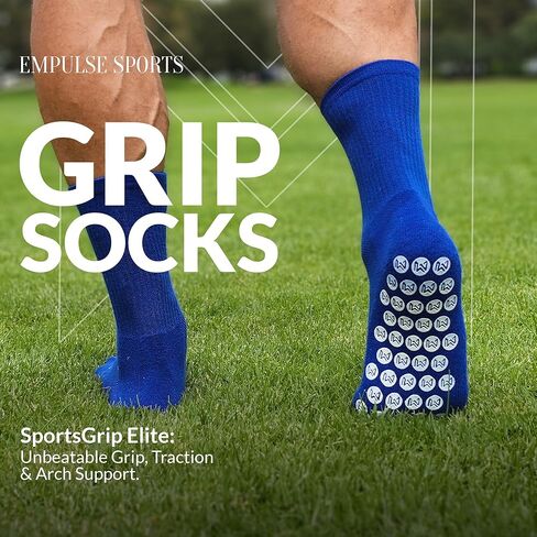EMPULSE SPORTS Anti-Slip Grip Socks- Ideal for Soccer,Football,Gym,Basketball,Yoga & More - Unisex, Sizes 7-12 US, Blue in Saudi Arabia