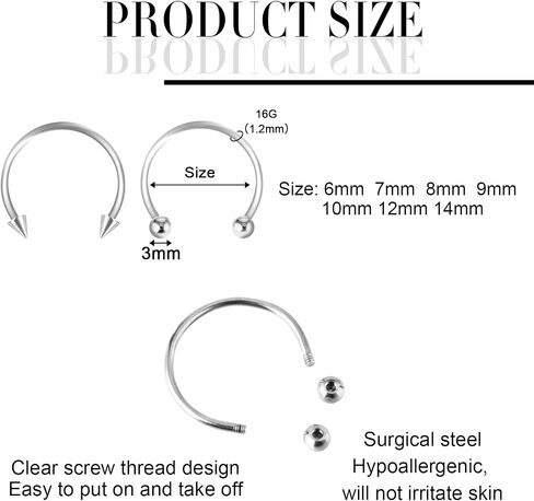 Yolev 14Pcs 6/7/8/9/10/12/14mm Surgical Steel Horseshoe Septum Nose Ring Hoop Set Piercing Jewellery，Horseshoe Rings Earring Eyebrow Earring Hoop Lip Horseshoe Piercing for Women Men (gold) in Saudi Arabia