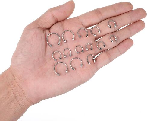 Yolev 14Pcs 6/7/8/9/10/12/14mm Surgical Steel Horseshoe Septum Nose Ring Hoop Set Piercing Jewellery，Horseshoe Rings Earring Eyebrow Earring Hoop Lip Horseshoe Piercing for Women Men (gold) in Saudi Arabia