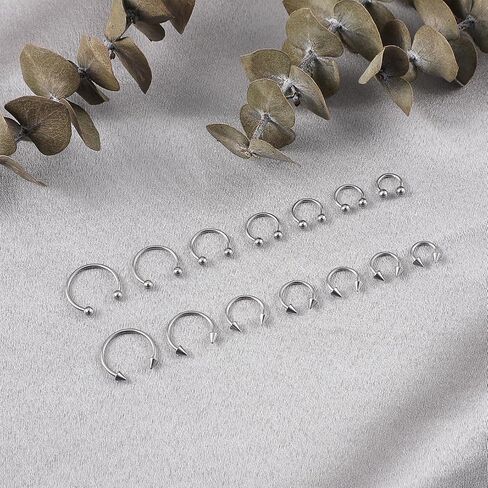 Yolev 14Pcs 6/7/8/9/10/12/14mm Surgical Steel Horseshoe Septum Nose Ring Hoop Set Piercing Jewellery，Horseshoe Rings Earring Eyebrow Earring Hoop Lip Horseshoe Piercing for Women Men (gold) in Saudi Arabia