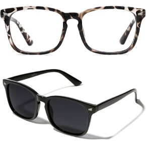 TIJN Blue Light Blocking Glasses with Polarized Sunglasses Trendy Square Classic Style