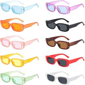 LUTER 10 Pairs Retro Rectangle Sunglasses, Retro Sunglasses Pack Cool Rectangle Sunglasses for Women Retro 90s Fashion Girls Boys Men