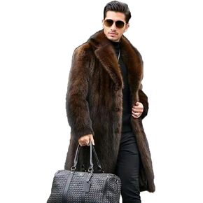 INVACHI Men's Faux Fur Coat Winter Long Faux Mink Coat Fluffy Thick Trench Coat for Men