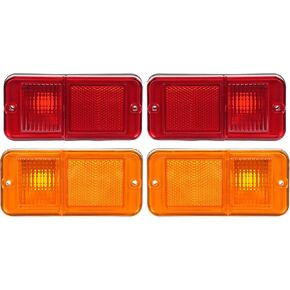 KUAFU Side Marker Light Compatible with 1968-1972 Chevrolet Chevy GMC C/K Trucks Suburban Replacement for 0849522 0849633 Bumper Halogens Lamps W/O Bulbs Plastic Front Amber Lens Rear Red Lens 4Pcs
