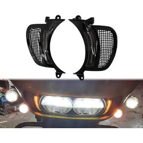 LED Vent Turn Signal Lights w/Daytime Running Side Lights Driving Front Lights Fit for Harley Road Glide Models 2015-2023 Black with Chrome Mesh