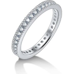 Moissanite Wedding Band for Women Full Eternity Ring Channel Set Milgrain Stackable Engagement Ring D Color VVS1 925 Sterling Silver Anniversary Band Size 4-11