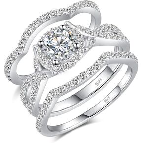 Han han 14K White Gold Plated Wedding Rings for Women, Romantic CZ Diamond Engagement Rings 925 Sterling Silver Rings Set for Bridal, Couple Rings, Cubic Zirconia Rings for Women, Gift Box