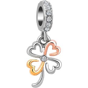 Lover Hearts Clover Charm Compatible with Pandora Bracelets Rose Gold Silver Twotone Lucky Charm Bead Women Family Sister Wife