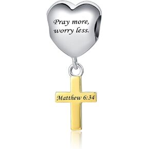 Religious Cross Charm Scripture Bible Verse Engraved Gold Beads Charms for Pandöra Bracelets