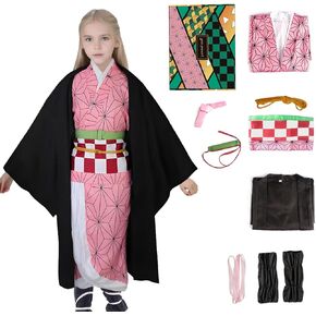 Anime Cosplay Costume for Kids, Japanese Halloween Outfit Set, Tanjiro Muichiro Role Play Uniform for Boys and Girls