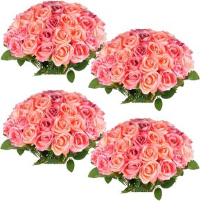 50 Pcs Artificial Purple Roses and Champagne Roses 2 Mixed Colors Faux Silk Rose with Long Stem Realistic Roses Fake Flowers Bouquet for Vase, Wedding Centerpiece, Valentines, Mothers, Home Decor