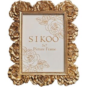 SIKOO Small Vintage Picture Frames 4x4 Antique Picture Frames Ornate Flower Gold Picture Frame Rose Design Photo Frames Tabletop and Wall Mount Floral Retro Home Decor Gallery Wall Art