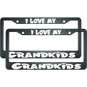 HOSNYE I Love My Grandkids License Plate Frame Black 2 Pcs White Color Cute Metal Cute Licenses Plates Frames Licenses Plate Covers Car Tag Frame for Women Men US Vehicles
