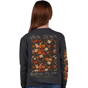 Simply Southern Slow Down & Soak It Up - Floral - Adult Long Sleeve Women's T-Shirt