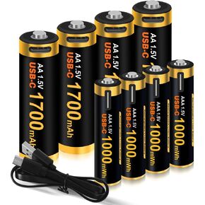 Rechargeable D Batteries 1.5V Lithium D Cell 9000mWh High Capacity with USB-C Fast Charging Long-Lasting Performance 4 Packs