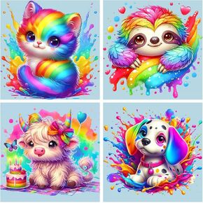 4 Pack Paint by Numbers kit for Kids - Kids Cute Animals Paint by Number Kits Age 6-8-10-12-13,Easy Acrylic Paint by Numbers on Canvas for Wall Decor Gift 8x8in