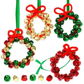 READY 2 LEARN Christmas Crafts - Create Your Own Jingle Bell Wreath Ornaments - Set of 4 - DIY Ornaments for Kids - Christmas Tree Decoration - All Materials Included