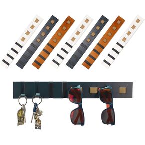 Sunglasses and Key Holder - Keychain and Eyeglass Mounted 4 Glasses and 4 Keys - Hook Organizer Display Glasses Wall Mounted - Leather Wood and Metal. (Dark)