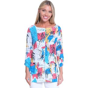 Ali Miles Women's Printed Knit Tunic Three Quarters Sleeves with Two Front Patch Pockets with Button Details in Kuwait