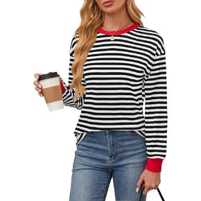 Womens Tunic Tops Long Sleeve Striped Shirts Crewneck Tops