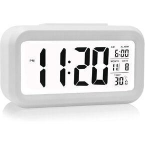 4.5"" LED Display Digital Alarm Clock Battery Operated/Night Light with Indoor Temperature, Small Alarm Clock Bedrooms Beside Travel (White)