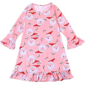 Merry Christmas Toddler Girls Night Dress Snowman Santa Claus Christmas Tree Elk Pattern Dress 7-8Y