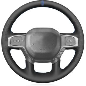 MEWANT Hand Stitch Black Suede Shiny PU Carbon Fiber Steering Wheel Cover for Dodge Ram 1500 Laramie Big Horn 2019-2021