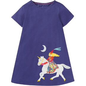 Girls Dresses Toddler Girls Short Sleeve Dress Girl's Casual Duck Rabbit Applique Dress for Kids 3-9Y