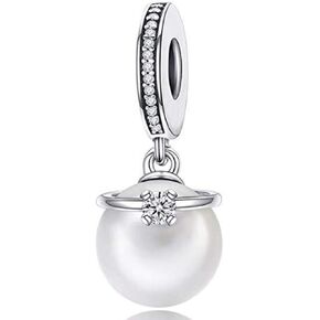 Red Enamel Charms for Pandora Charms Authentic Sterling Silver Charms For Women Bracelet Mom Daughter (Pearl Pendant)