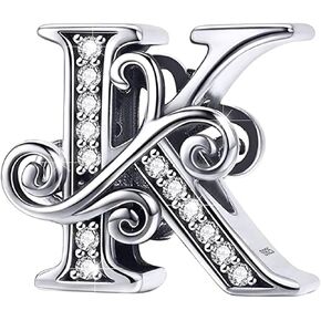 Initial Charm Fits Pandora Bracelts 925 Sterling Silver A-Z Letters Charms with Cubic Zircons DIY Alphabet Bead Bracelets Necklace Pendant Jewelry Birthday Valentines Day Charms for Women