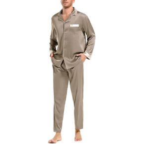 Men's Pajamas Sets Soft Silk Satin Sleepwear for Men Button Down Loungewear with Pockets