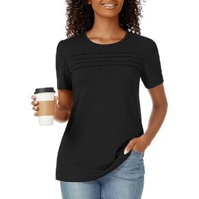 Funlingo Womens Tops Short Sleeve T Shirts 2025 Trendy Dressy Casual Summer Crewneck Spring Blouse Loose Pleated Front
