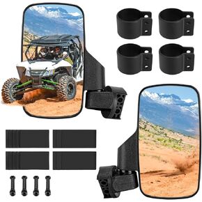 UTV Side Mirrors Set Fits 1.75"-2" Roll Cage, 360 Degree Adjustable SXS Mirrors Compatible with Polaris RZR Kawasaki Teryx Yamaha Rhino, Universal UTV Side View Mirrors High Impact