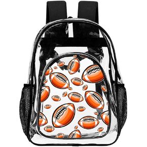 Football Clear Backpack Heavy Duty for Girls Kids Boys Women Men - Large Cute PVC Footballs Theme Printing Transparent Backpacks for Schools Stadium Concerts Work - Clear/Black
