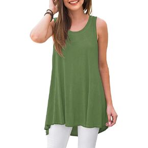 WNEEDU Women's Tank Tops Crewneck Tunic Summer Sleeveless T-Shirt Blouse
