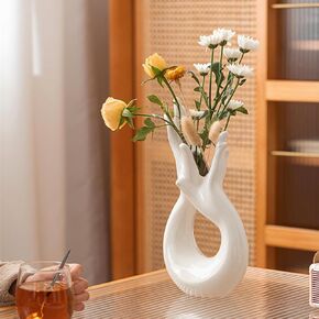 12.8 Inch Modern Art Ceramic Flower Vase, Ceramic Hand Shaped Vase, Modern Aesthetic Decorative,White Modern Hand Flower Vase for Home Living Room Office Decor