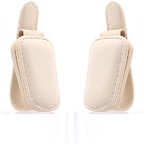 Leather Car Visor Sunglasses Holders, Magnetic, 2 Pack, Beige