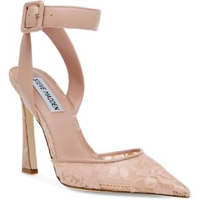 Steve Madden Sarantos Natural Lace Ankle Strap Pointy Toe Stiletto Heeled Sandal (Natural Lace, 11)