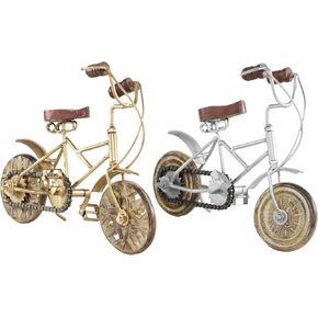 Deco 79 Metal Bike Decorative Sculpture Home Decor Statues with Wood Wheels, set of 2 Accent Figurines 4" x 10" x 8", Multi Colored