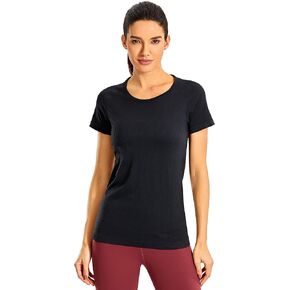 CRZ YOGA Seamless Workout Shirts for Women Short Sleeve Sports Tees Quick Dry Breathable Gym Athletic Tops