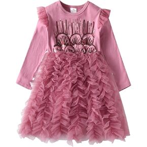 VIKITA Girls Dresses for Winter Long Sleeve Toddler Girls Clothes Party Tulle Halloween Dresses for Girls 3-12 Years
