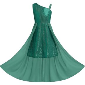 IDOPIP Sequin Pageant Dresses for Girls Kids One Shoulder Formal Party Prom Dance Sparkly Pageant Birthday Graduation Dresses