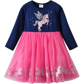 DXTON Girls Long Sleeves Dresses Party Winter Birthday Tutu Toddler Outfits LH2110