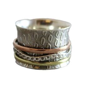 Sterling Silver Spinning Ring - Leaf Worry Fidget Bohemian Anxiety Ring - Bohemian Boho Style - Birthday Valentine's Mother's Day Gift - Handmade Jewelry Gift Ideas for Women (7)