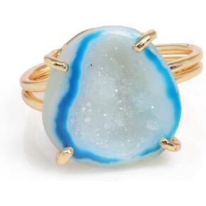Cleopatra Geode Druzy Gold Or Silver Handmade Rings for women Stone Size Approximately 15-20mm Ring Shank Adjustable US Scale Size 6-8