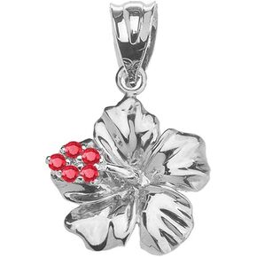 Dainty Sterling Silver Red CZ Caribbean Hibiscus (Malvaceae) Pendant