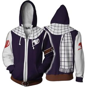 Anime Hoodie Natsu Dragneel Cosplay Costume Lucy Loog Sleeve Jacket Coat Novelty Zipper Sweatshirt Unisex