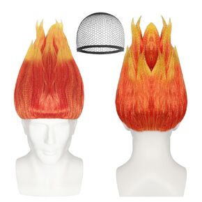 Anger Wig Flame Fire Wig Orange Short Red Wig with Wig Cap Spiked Spiky Fun Flame Shape Wigs Unisex Costume Wig Outfit for Halloween Cosplay Party