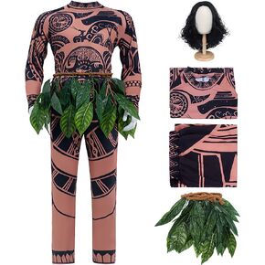 Maui Tattoo Cosplay Costume Set,Halloween Maui Cosplay Costume Adult for Mens and Womens Wig Set