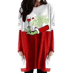 Women Christmas Tunic Long Sleeve Letter Shirt Top Blouse Lounge Casual Pullover Set with Pocket
